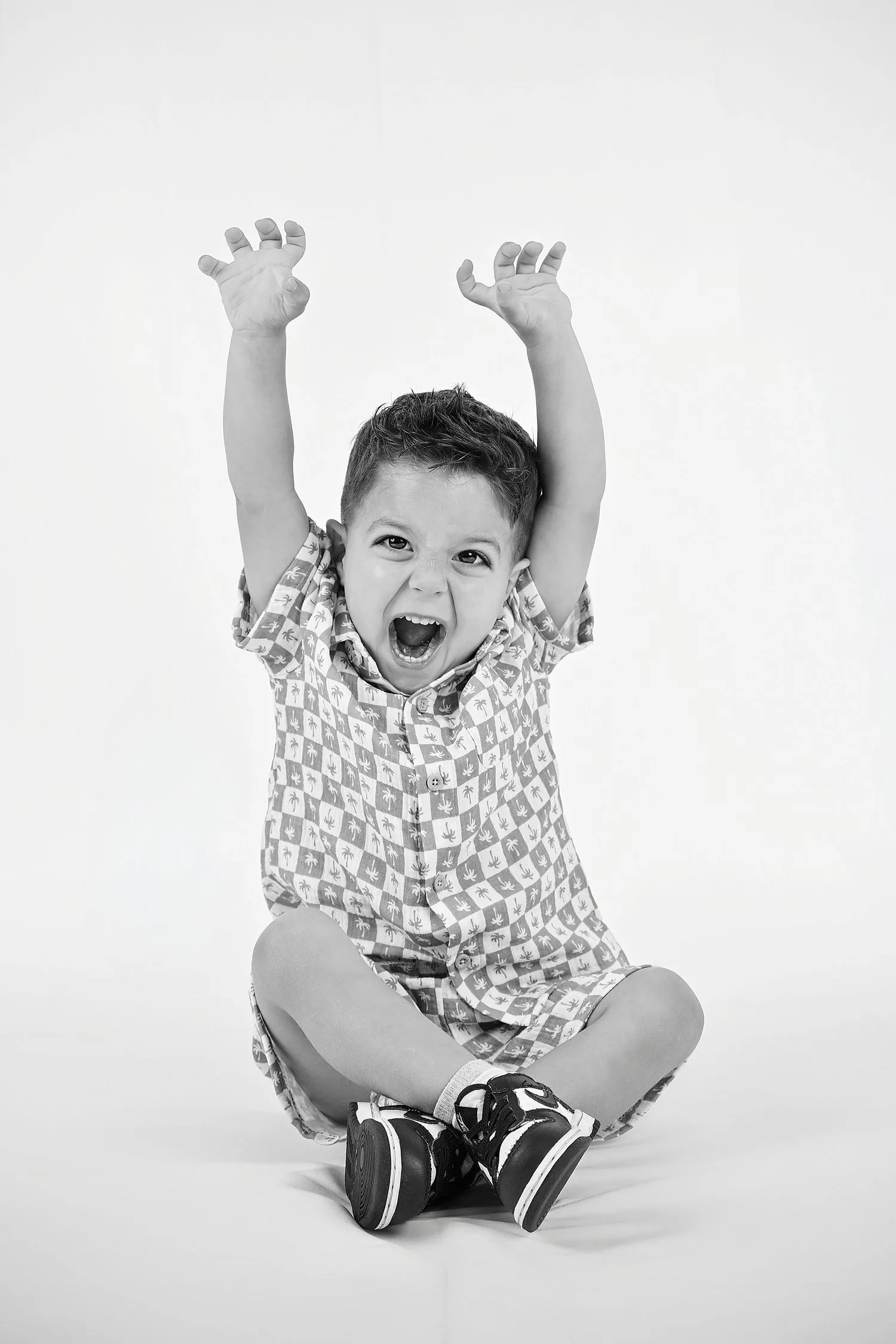 Black and white early childhood studio portrait
