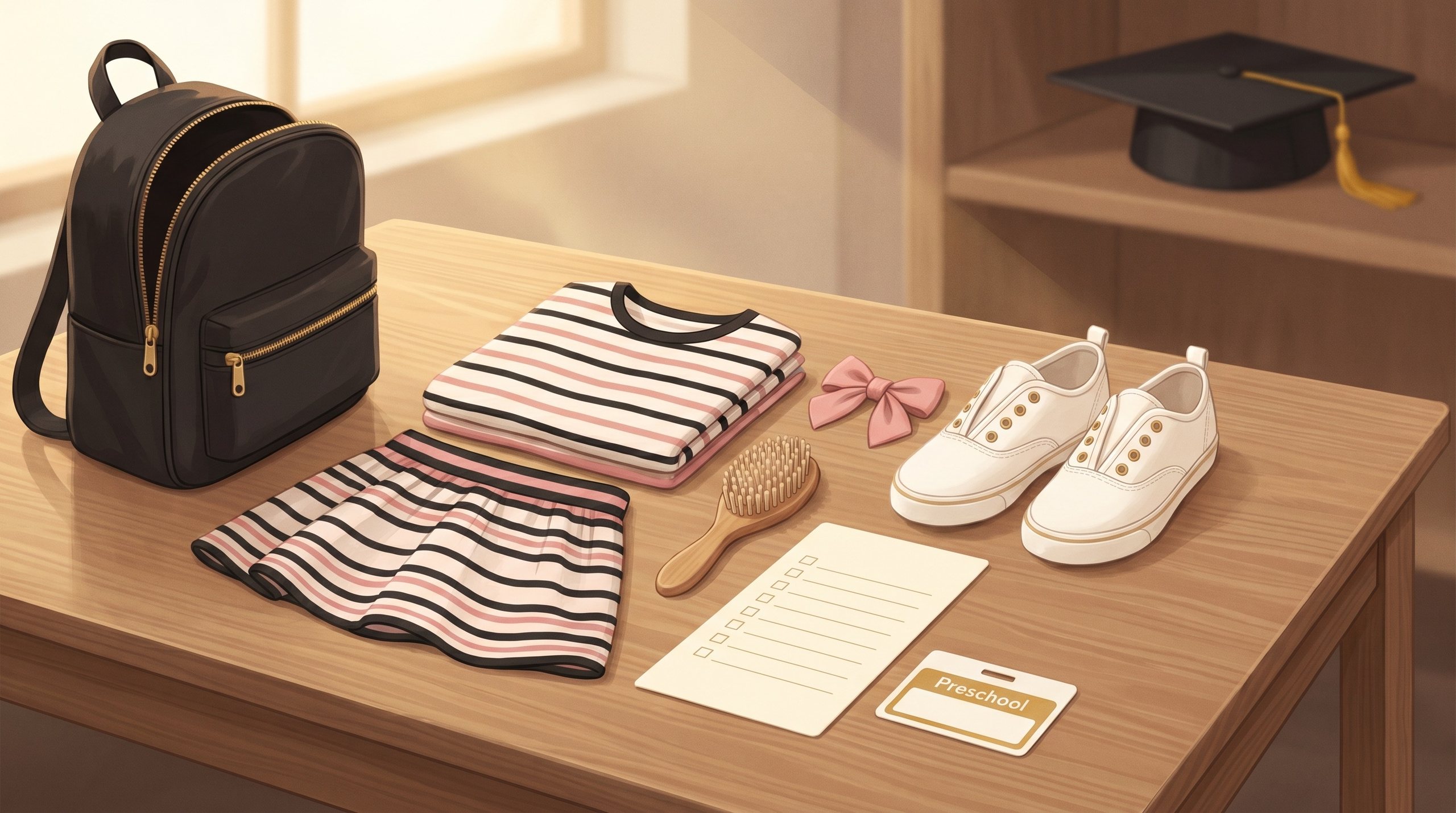 School picture day preparation items arranged on a table