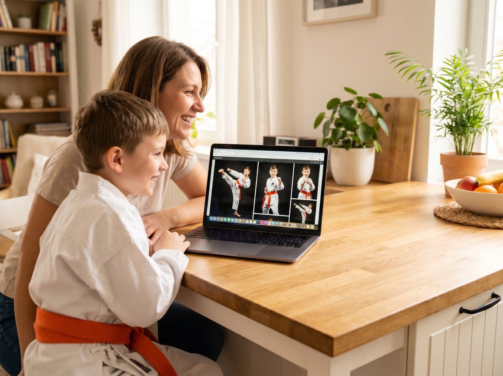 Parent and child viewing online photo gallery