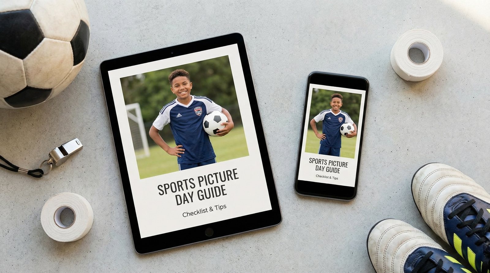 Sports photo day planner guide mockup
