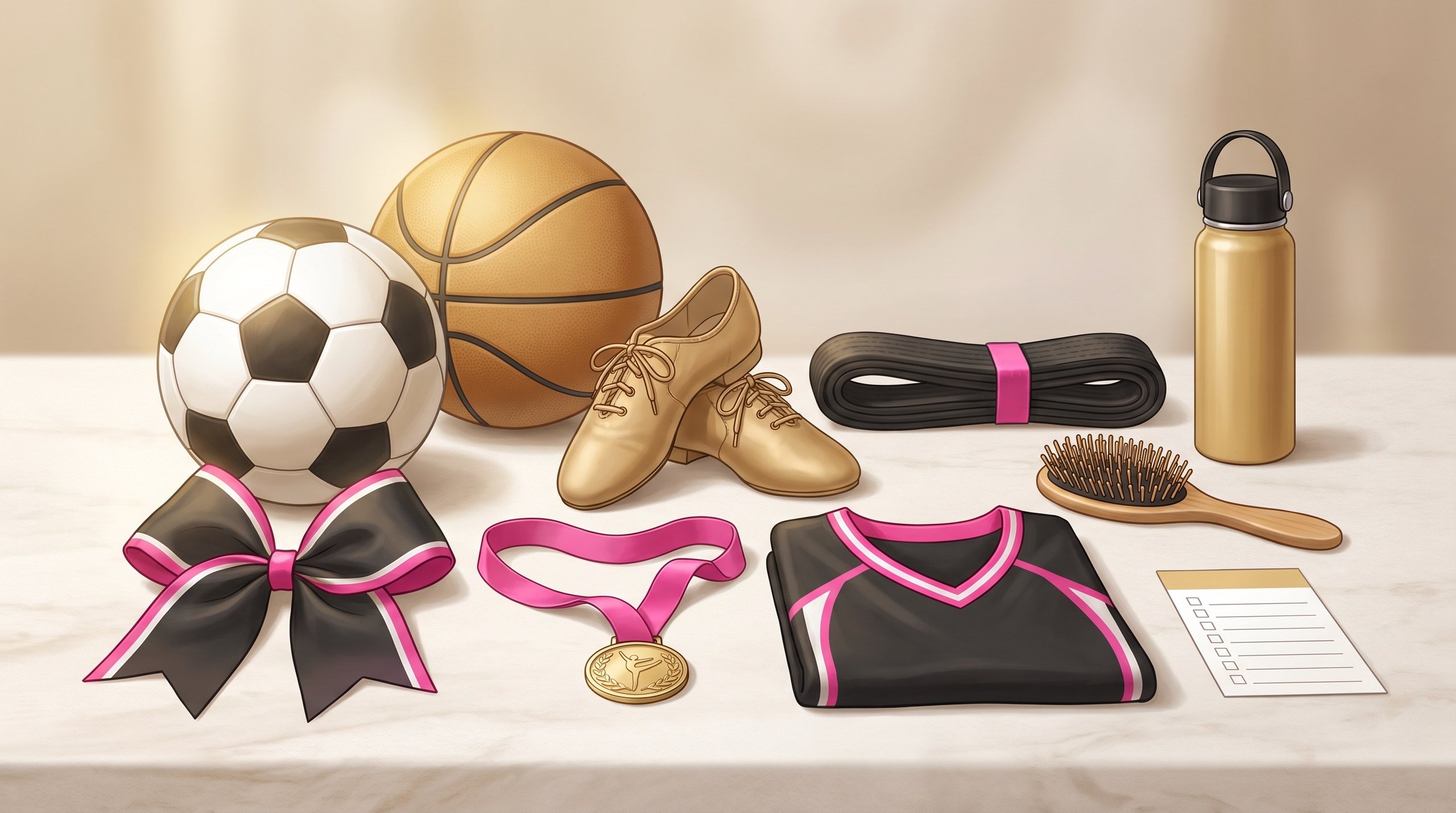 Sports picture day preparation items arranged on a table