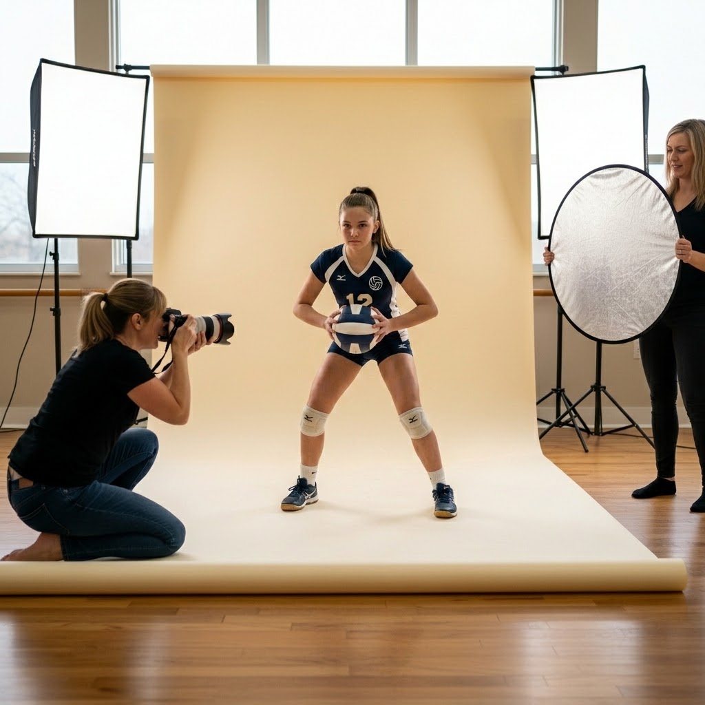 Volleyball player posing during a professional studio photo shoot