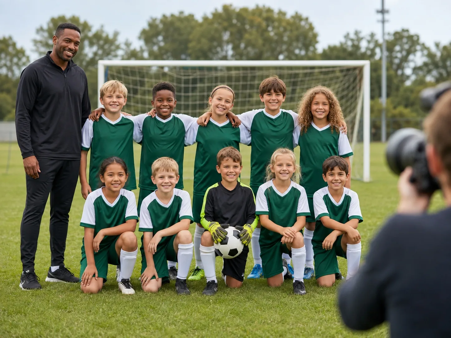 Youth soccer team posing for polished club registration content
